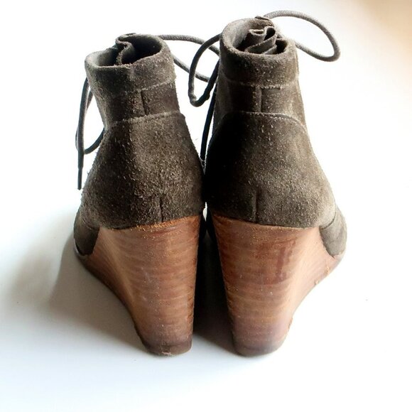 Lucky Brand Ysabel Military Green Lace-up Moc Toe Wedge Heel Ankle Boots Booties - Picture 6 of 16